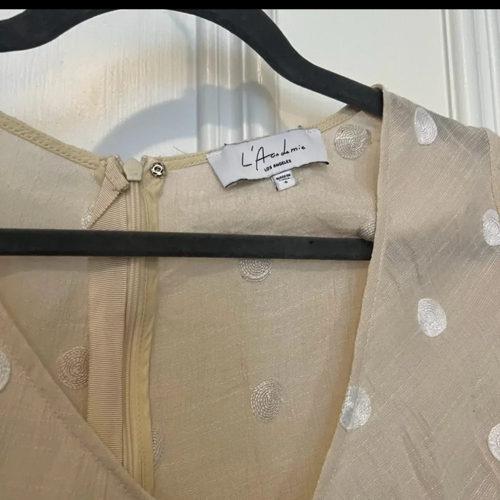 L'academie Adalene Polka Dot Cropped Wrap Top Cream and White - Picture 4 of 4